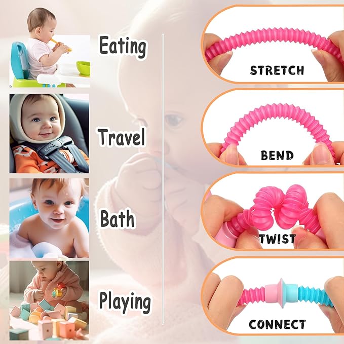 4 Pcs Telescopic Suction Cup Giraffe Toy, Funny Pop Tubes Sensory Toy for Toddlers, Educational Fidget Toys Basket Stocking Stuffer for Anxiety Kids for 3 4 5 6 7 8 9 Year Old Boy Girl