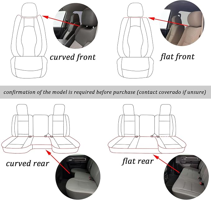 Coverado Car Seat Covers Full Set, Seat Covers for Dodge RAM 1500 Compatible with 2009-2018 Ram 1500, 2010-2024 Ram 2500 3500 Dodge RAM Accessories Automotive Seat Covers (Red line)