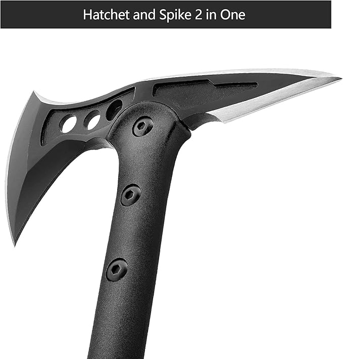 Camping Axe, Survival Throwing Hatchet with Sheath, Tactical Tomahawk with Spike, Nylon Fiber Handle for Outdoor Survival Hiking Camping (2Pack