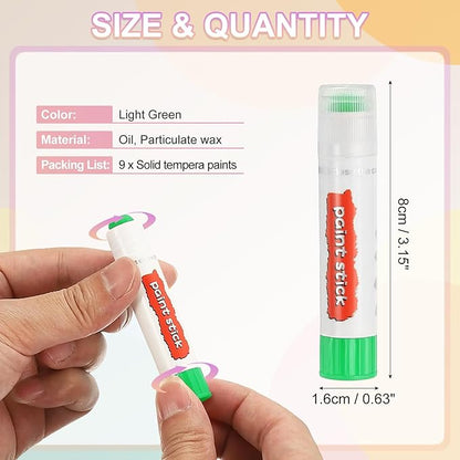 PATIKIL Tempera Paint Sticks, 9 Pcs Solid Tempera Paints Sticks Washable Bulk Markers Pen Quick Drying for Artists Beginners Art Supplies, Light Green