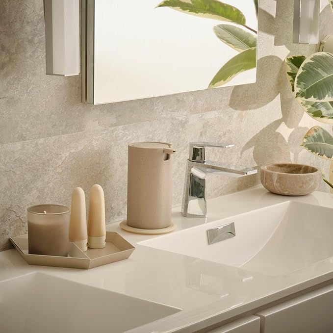 LINE+ARC Modern Easy-to-Press Soap Dispenser. No-Rust Cute Bathroom Gray Marble