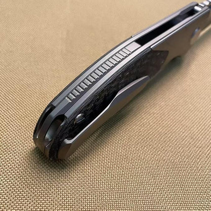 3.75" Customized Pocket knife Frame lock Folding knives Stonewash M390 Blade with Titanium+Carbon Fiber Handle Gift for Husband Son