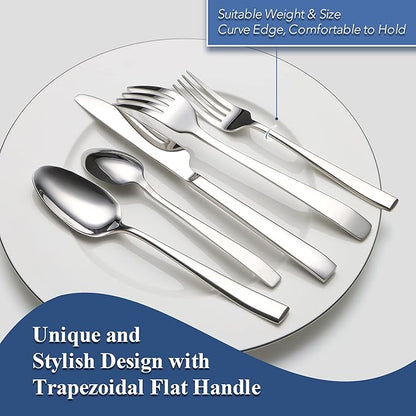 40 Piece Silverware Set Service for 8, EIUBUIE Premium Stainless Steel Cutlery Set, Mirror Polished Flatware Sets Heavy Duty and Solid, Modern Kitchen Eating Utensils Sets Include Spoons Forks Knives