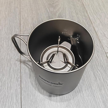 Titanium Backpacking Stove System, Cup/Portable Alcohol Stove/Foldable Spork -750ml Camping Combo (titanium combo set)