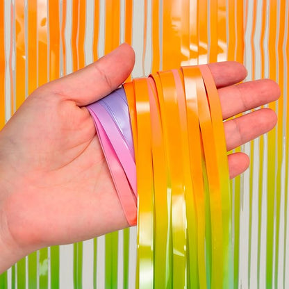 BRAVESHINE Colourful Tinsel Foil Fringe Curtains - 2Pcs 3.2x8.2ft Holidays Photo Booths Party Streamers Backdrop for Easter Princess Pastel Unicorn Birthdays Christmas Bridal Shower Party Decorations