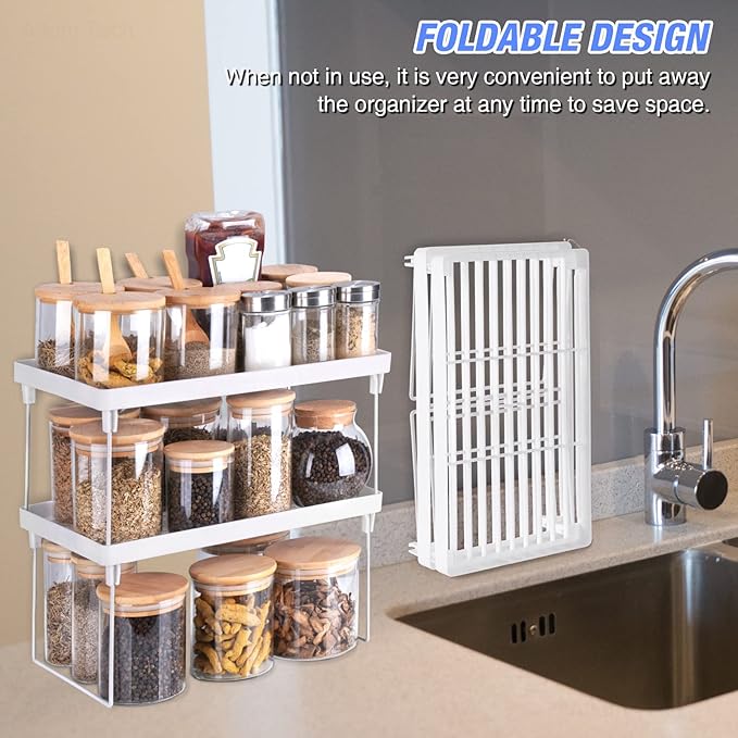 NiHome 4-Pack Stackable Plastic Kitchen Storage Shelf Foldable Rack