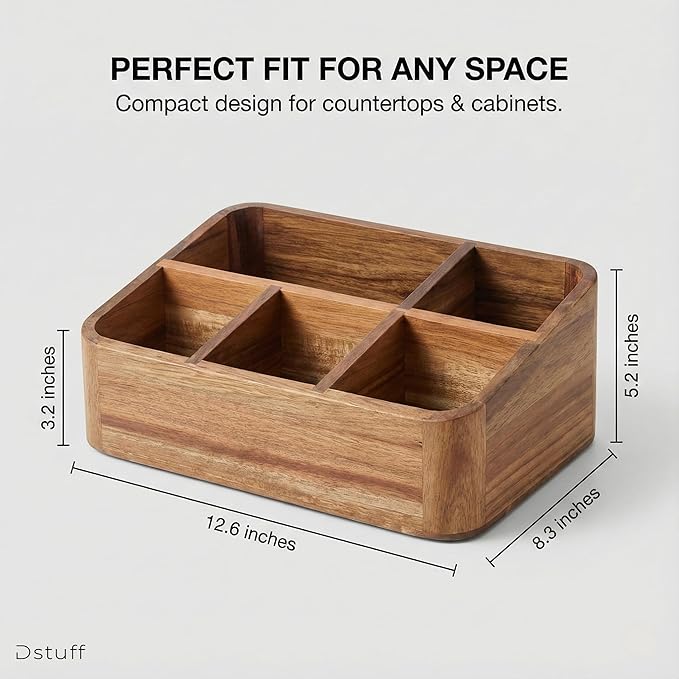 Dstuff Acacia Wood Coffee Station Organizer