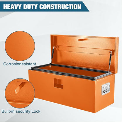 Black Steel Underbody Truck Box, Pickup Storage Box, Heavy Duty Diamond Plate Tool Box with Lock and Keys, Waterproof Trailer Storage Box (30"- Orange)