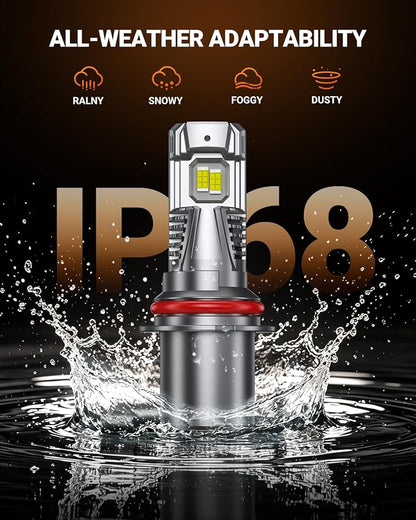 SEALIGHT 9007/HB5 LED Light Bulb, 900% 46000LM Brighter than Original Bulbs, 6500K White Output Canbus Ready, IP68 Waterproof 80000Hrs Lifespan, 1：1 Size 3Mins Installation, 2 Pack