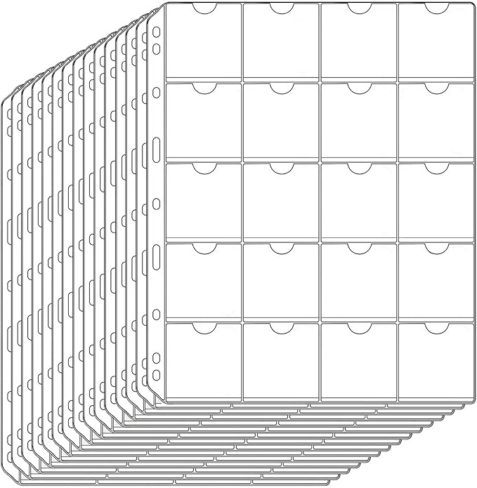 15 Sheets 300 Pockets Coin Pocket Pages for 2" x 2" Cardboard Coin Flips, Standard 9-Hole for Coins Coin Binder Collection Supplies Pages