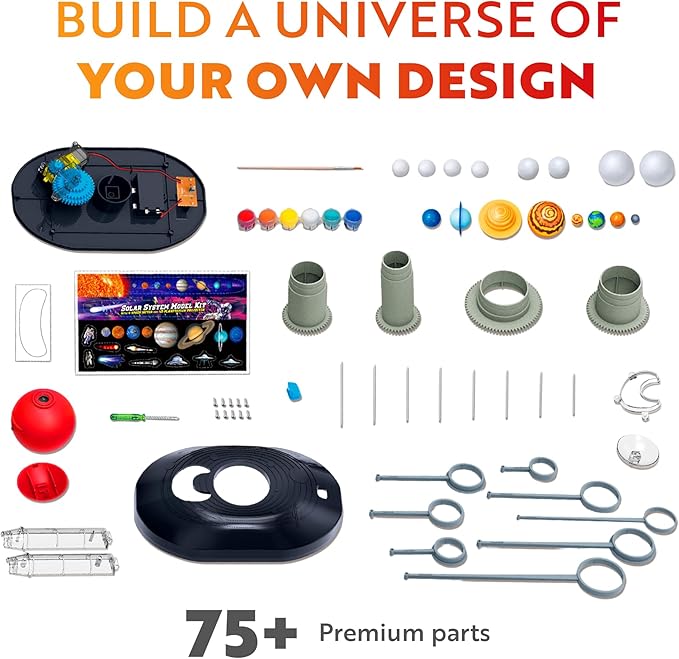 Playz Premium Solar System Model Kit for Kids - 4 Speed Motor, HD Planetarium Projector, 8 Painted Planets & 8 White Foam Balls with Paint and Brush for a Hands-On STEM DIY Project for Space Toys