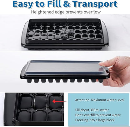 Ice Cube Tray with Lid And Bin for Freezer