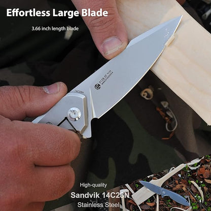 Ruike Pocket Camping Folding Knife,14c28n,Frame Lock,Ball Bearing,Flipper Fast Opening,Harnd 3.66" Big Large Blade Stainless Steel,Tactical Hunting Survival Gravity Microtech,Edc Belt Clip,Tac Heavier Rescue Self Cool Outdoor Gear,Tool for Men Father
