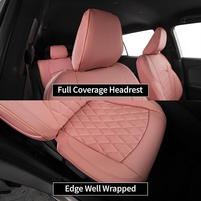 EKR Rav4 Seat Covers Custom Fit for Toyota Rav4 (Hybrid) LE/XLE Premium 2026, Leather Car Seat Cover Full Set for SUV,Faux Leather(Pink)