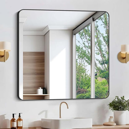 Bathroom Mirror, Metal Frame Rounded Corner Vanity Mirror, Large Wall Mounted