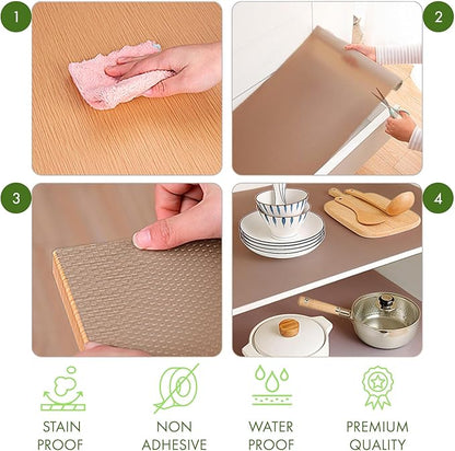 EVALAND 12" x 33 FT Non-Slip Shelf Liner, Non-Adhesive, BPA-Free, Waterproof Pantry Liner for Shelves, Easy to Cut, Oil-Proof Shelf Liners for Kitchen, Cabinets, Drawers, Refrigerator, Beige