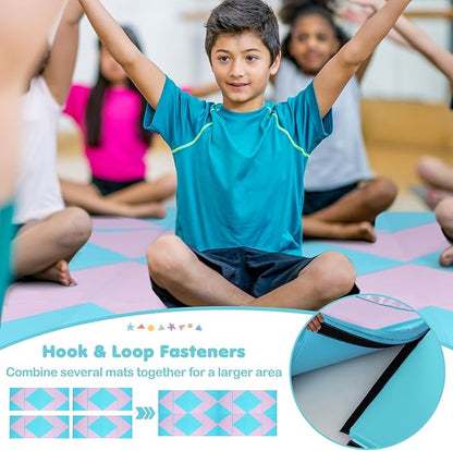 Giantex 4'x10'x 2" Gymnastics Mat, 4-Panel Folding Aerobics Exercise Mat w/Hook & Loop Fastener, Carrying Handle, Portable Tumbling Mat for Stretching Yoga Cheerleading Martial Arts