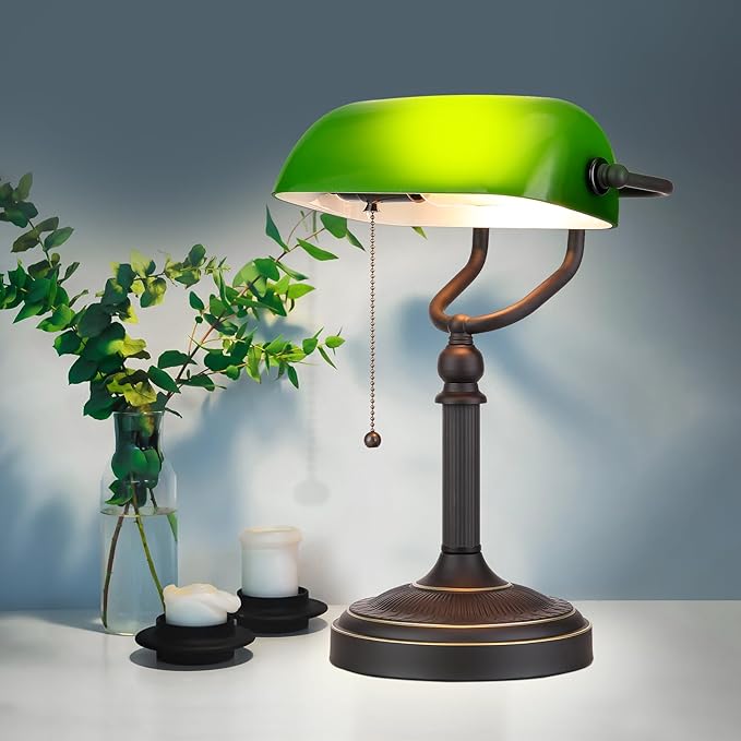 Newrays Antique Green Glass Bankers Desk Lamp