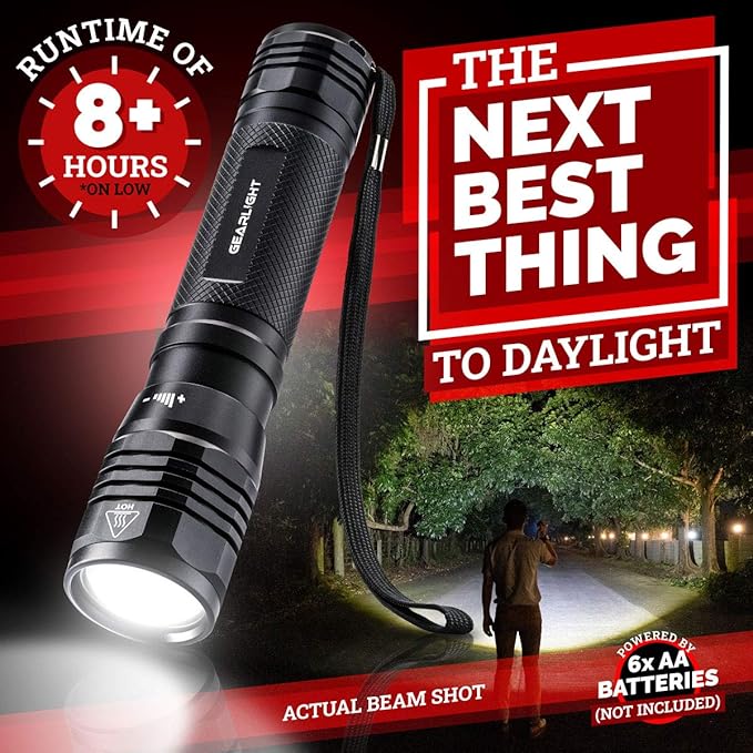 GearLight S2500 LED Flashlight - Extremely Bright, Powerful Tactical Flashlights with High Lumens for Camping, Emergency & Everyday Use - 1 Pack, (Batteries Not Included)
