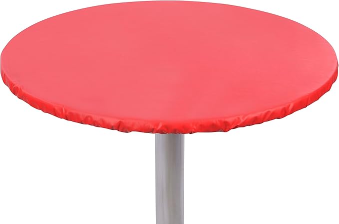 Yourtablecloth Heavy Duty Vinyl Round Fitted Tablecloth (Table Cover) with Flannel Backing Vibrant Colors Elasticized Tablecloth Great for Indoor and Outdoor Dining and Playing Cards 48” Ruby Red
