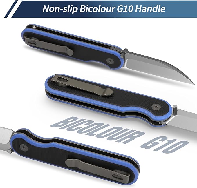 FINTISO Pocket Knife, 3" 14C28N Blade EDC Knife with G10 Handle, Folding Knife with Pocket Clip for Outdoor Camping, Hunting, Hiking, Survival, Parrot Series