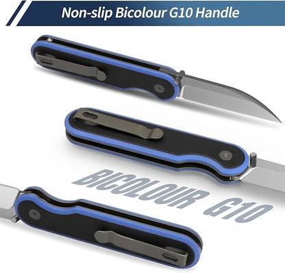 FINTISO Pocket Knife, 3" 14C28N Blade EDC Knife with G10 Handle, Folding Knife with Pocket Clip for Outdoor Camping, Hunting, Hiking, Survival, Parrot Series