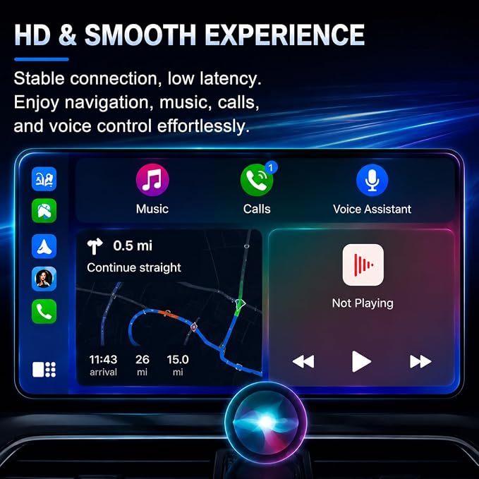 Compact USB Wireless Carplay/Android Auto Adapter for Renault Talisman 2016-2020,Voice Control Plug and Play