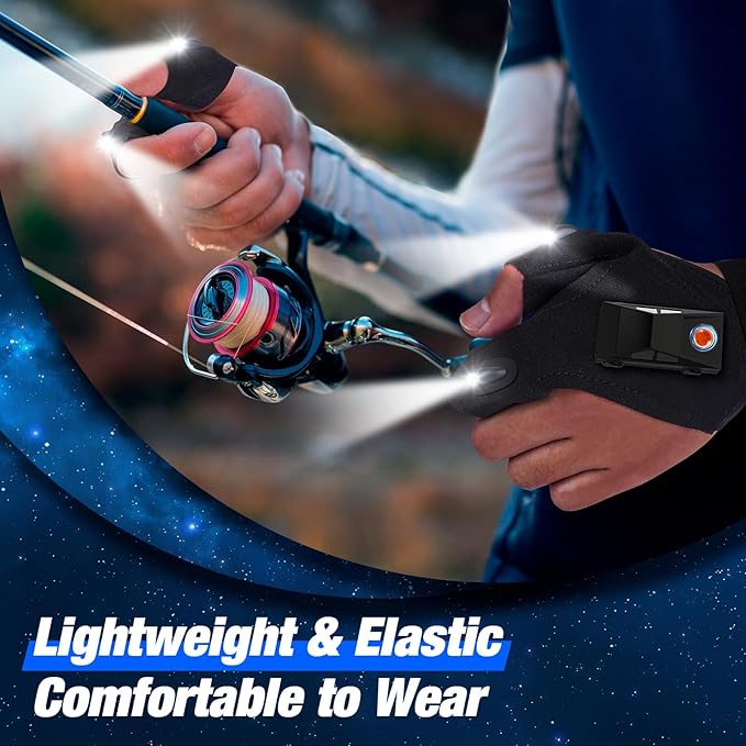PARIGO LED Flashlight Gloves Gifts for Men Women Christmas Stocking Stuffers for Men Husband Boyfriend Fathers Dad Who Have Everything, Waterproof Lighted Glove Fishing Gift for Birthday Cool Gadgets
