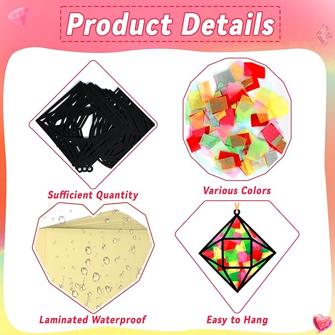 Qyeahkj 36 Set Jewel Suncatchers Crafts for Kids DIY Diamond Window Tissue Paper Craft Kit Jewel Hanging Decor for Summer School Home Activity Art Project Birthday Party Favor Gift