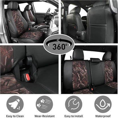 EKR Tacoma Leather Car Seat Covers Custom Fit for Toyota Tacoma 2012 2013 2014 2015 (Regular Seats) - Truck Seat Covers Full Set,Faux Leather(Black/Reed Camo)