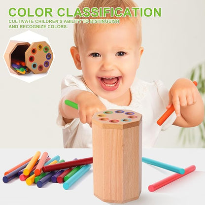Montessori Toys for 1-3 Year Old: Wooden Learning Color Sorting Sticks Toys for Toddlers Age 1 2 3, Educational Fine Motor Developmental Sensory Matching Game Activities, 12 18 24 Month Kid Boy Girl