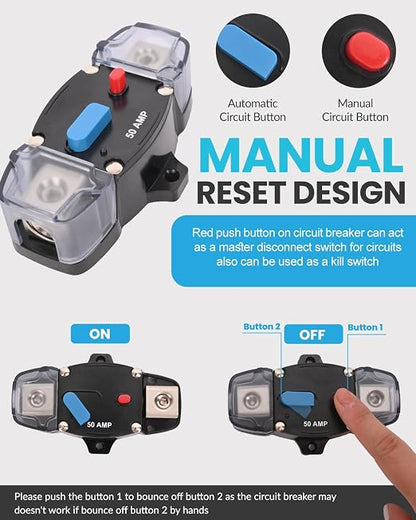 300 Amp Circuit Breaker 12-48 Volt DC 300A Self Recovery Resettable High Amp Circuit Breaker with Manual Reset Button for Automotive RV Marine Boat Car Audio and Amps Protection