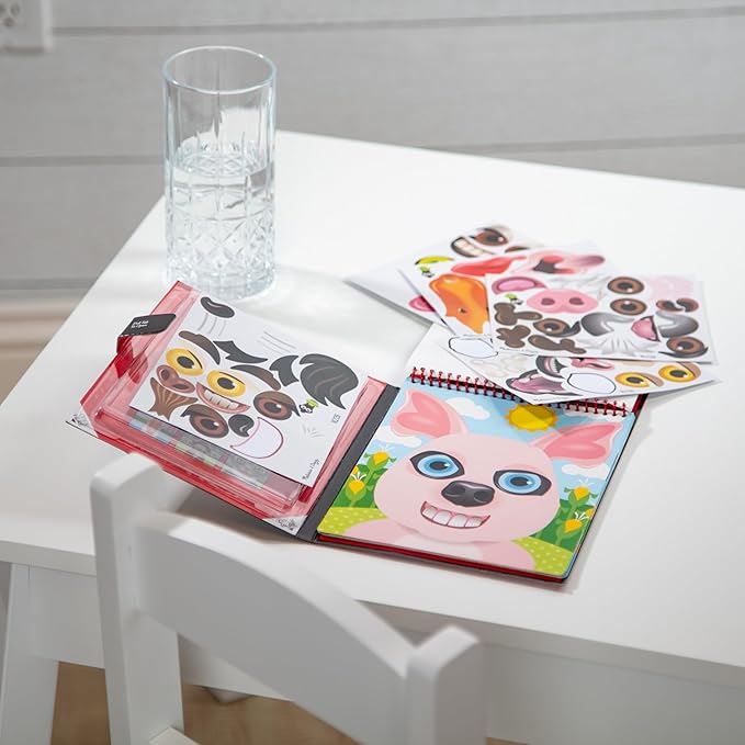 Melissa & Doug On The Go Make-a-Face Reusable Sticker Pad Travel Toy Activity Book – Farm Animals (10 Scenes, 76 Cling Stickers)
