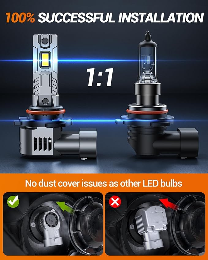 SEALIGHT S2S HB3/9005 Light Bulbs, 40000LM Super Brighter, 6500K Pure White 9005 Fog Bulbs, 60K+ Hours Lifespan, 2-Pack for Powersports/ATV Lamps