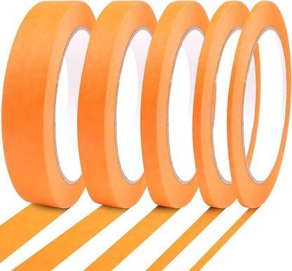 5 Rolls Pinstripe Tape - Masking Tape 1/16", 1/8", 1/4", 1/2", 3/4" - Thin Painters Masking Automotive Tape for DIY, Car, Auto, Paint, Art, Tumblers (Orange)