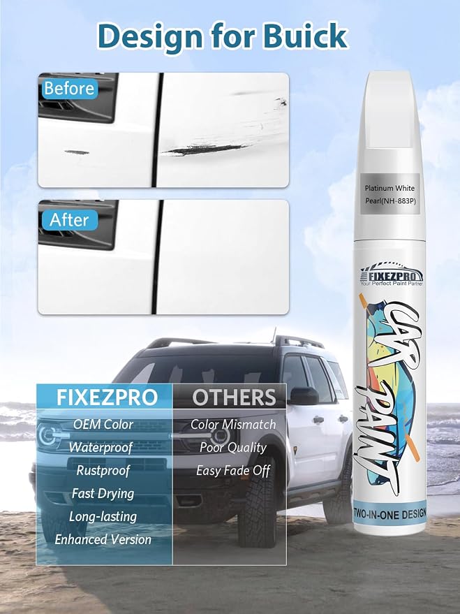 Summit White(GAZ/WA8624) Touch Up Paint for Buick, Exact Color Match Car Paint Scratch Repair Remover Pen Kit Fix Vehicle Chips and Automotive Nicks Scuff