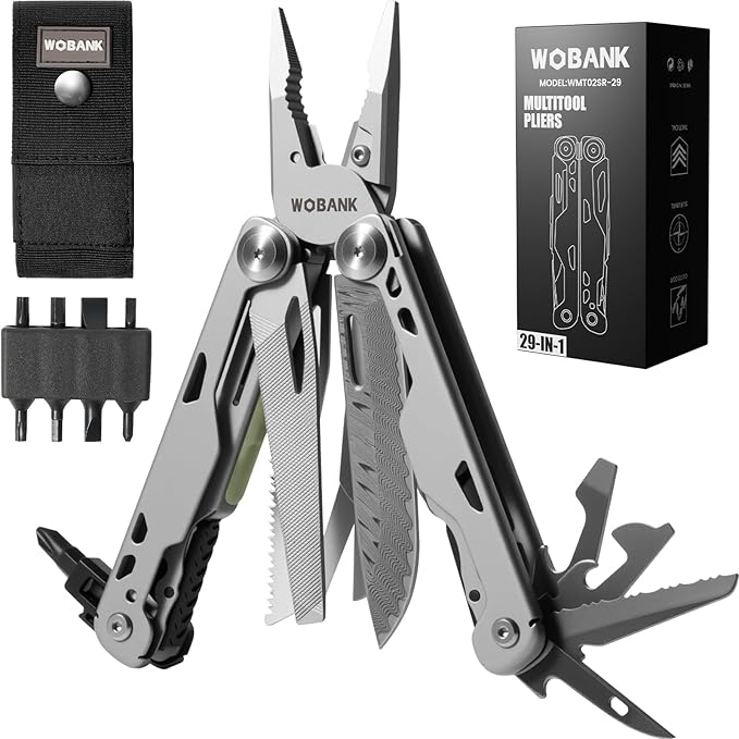 Multitool, 29-in-1 Stainless Steel Multi Tool Pliers with Screwdriver Sleeve, Damascus Pocket Knife, Nylon Sheath for Survival Camping, Hunting and Hiking