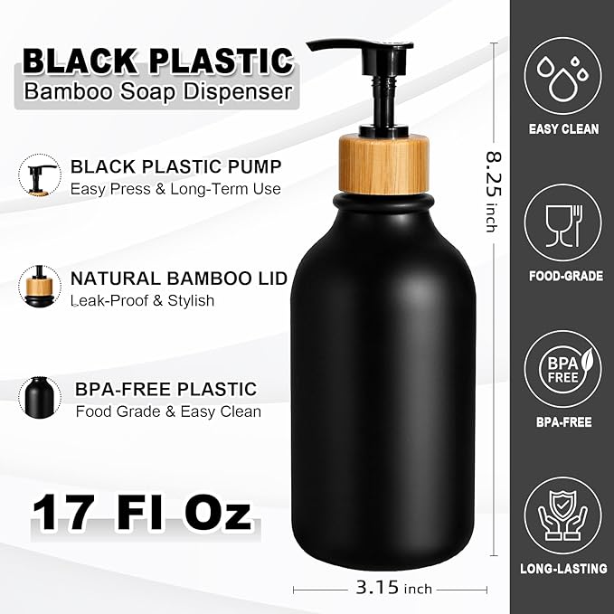 KASUNTING Black Soap Dispenser, 4 Pack Hand Soap Dispenser Bathroom