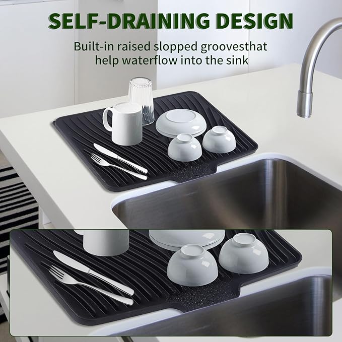Silicone Dish Drying Mat 16x13, Food-Grade Silicone, Easy Clean Pad