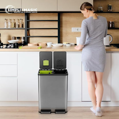 Simpli-Magic 16 Gallon Elegant Black Step Trash Can – Dual Compartment Kitchen
