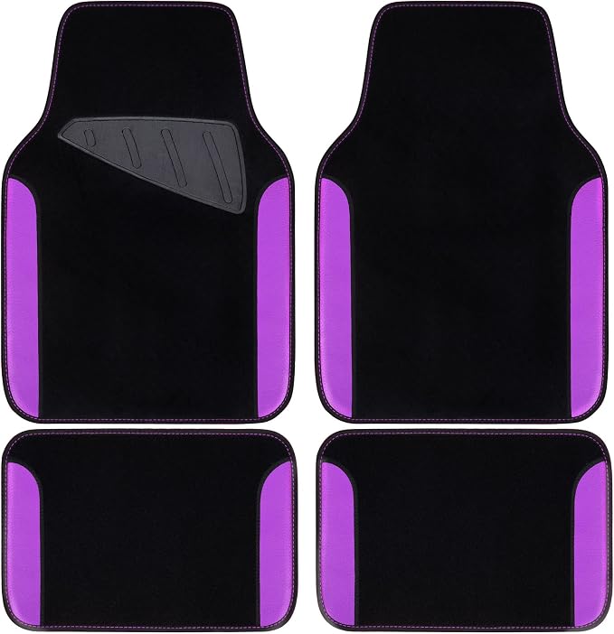 CAR PASS Waterproof Universal Fit Car Floor Mats, Faux Leather Car Carpet Mats with Anti-Slip Nibbs Backing & Driver Heel Pad Fit for SUV,Vans,sedans, Trucks,Set of 4pcs for Women (Black with Purple)