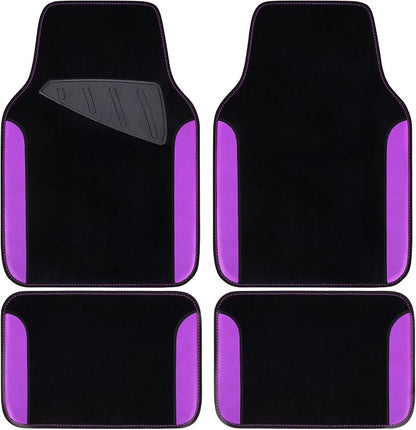 CAR PASS Waterproof Universal Fit Car Floor Mats, Faux Leather Car Carpet Mats with Anti-Slip Nibbs Backing & Driver Heel Pad Fit for SUV,Vans,sedans, Trucks,Set of 4pcs for Women (Black with Purple)