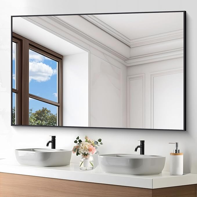 Black Bathroom Mirror for Wall, 60x40 Inch Rectangle Mirrors