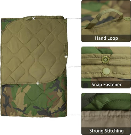 Poncho Liner Military Insulation Blanket Camo with Compression Carry Bag for Outdoors Hiking Jungle Hunting Gear