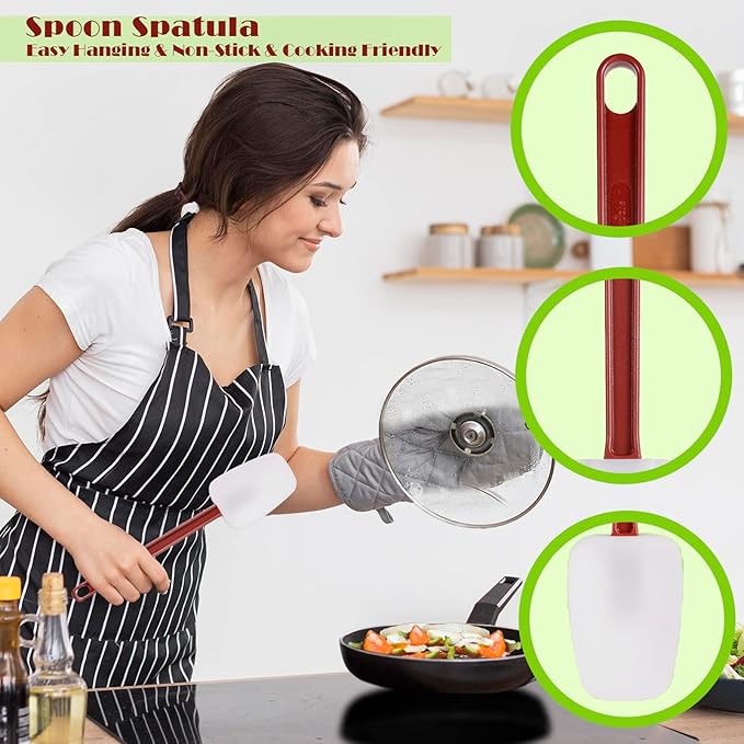 Commercial Spoonula Rubber Spatula Set, High Heat Spatula Spoon 9.5 Inches, Commercial Spatula for Cooking, Rubber Spatula Set Resistant to 500℉ (1 Scraper 9.5"+1 Spoonula 9.5")