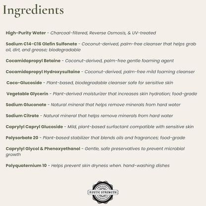 Rustic Strength Unscented Dish Soap, Gallon Plastic | High-Lathering, Concentrated,Plant-Based Formula,No Added Fragrance