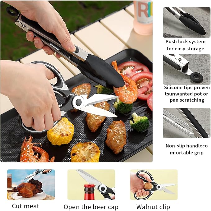 Camping Essentials, Evanda Camping Cooking Utensils, Travel Essentials, Portable Camping Kitchen Utensil Set for Travel, Picnics, RVs, Camping, BBQs, Parties