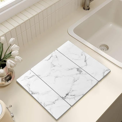 Large Stone Drying Mat for Kitchen Counter, Water-Absorbent Marble Diatomaceous