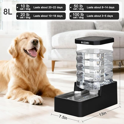 RIZZARI Stainless Steel Pet Water Feeder: 9L Large Gravity Waterer