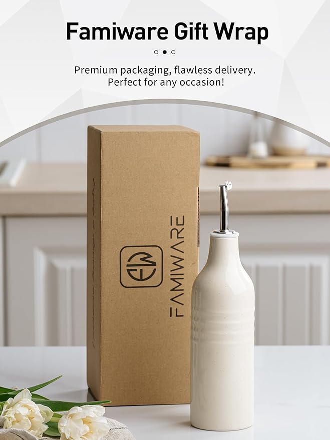 famiware Jupiter 16oz Ceramic Olive Oil Dispenser Bottle, 1 Piece Oil Dispenser